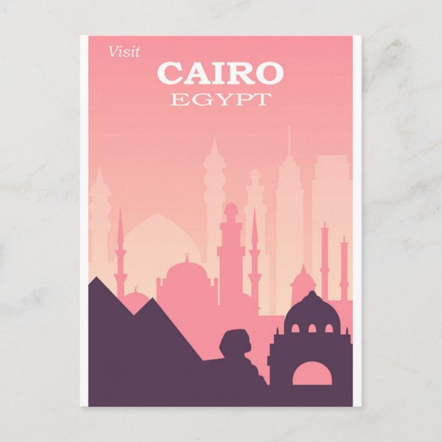 Postal El Cairo: Poster de viajes rosado de cosecha (Anverso)