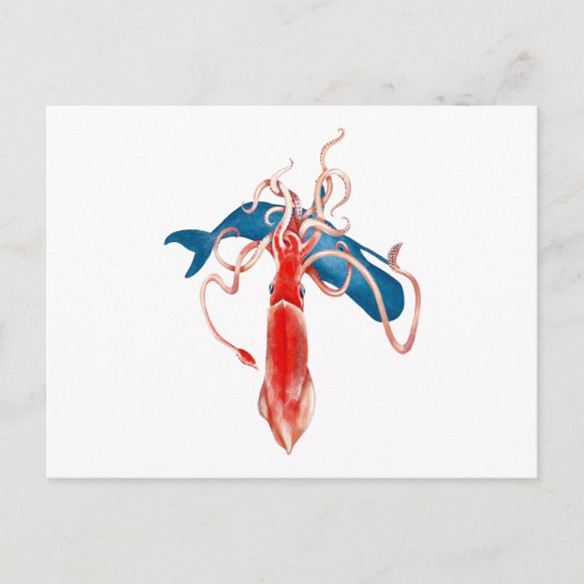 Postal El calamar gigante contra la ballena (Anverso)