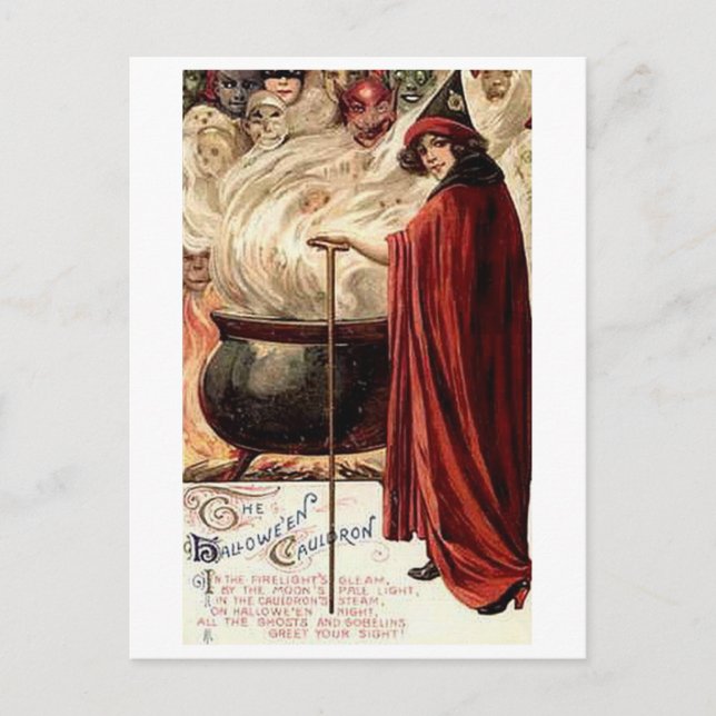 Postal El caldero de Halloween (Anverso)