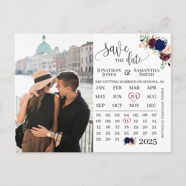 Postal El calendario de la foto salva la fecha del boda d (Anverso)