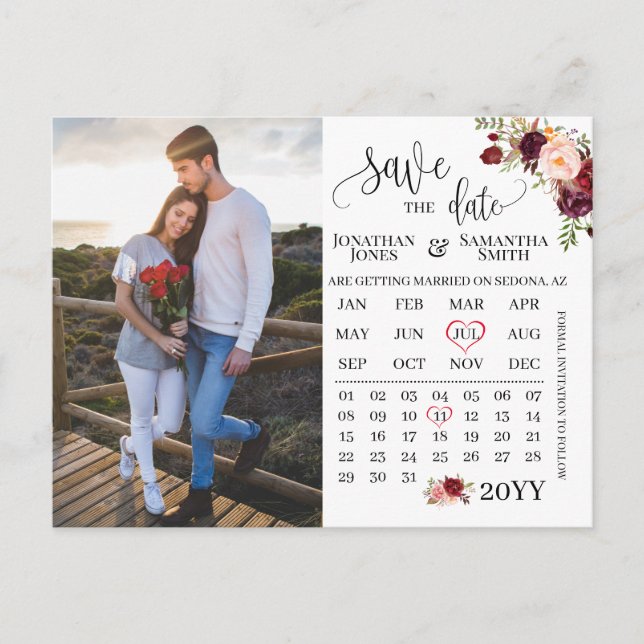 Postal El calendario fotográfico salva la fecha de boda d (Anverso)