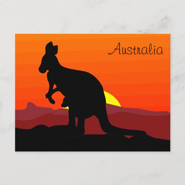 Postal El canguro australiano al atardecer (Anverso)