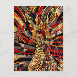 Postal El canguro rojo en el estilo de arte de dot aborig