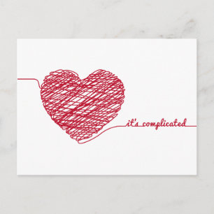 Postal El caos rojo corazón con el texto, es complicado