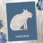 Postal El capibara personalizado<br><div class="desc">Un divertido capibara acuarela sobre un fondo verde verde azulado para los amantes de los animales y de la fauna. Arte original de Nic Squirrell. Cambie o quite el nombre para personalizar,  o agregue su propio texto.</div>