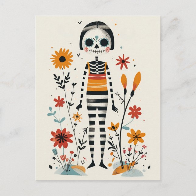 Postal El caprichoso Día Floral de La Catrina (Anverso)