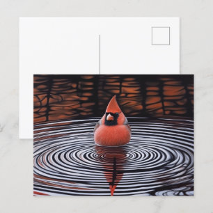 Postal El cardenal Pájaro toma baño