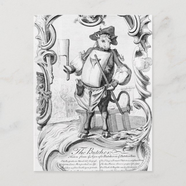 Postal El carnicero, publicado en 1746 (Anverso)