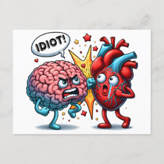 Postal El cerebro vs las emociones divertidas del corazón