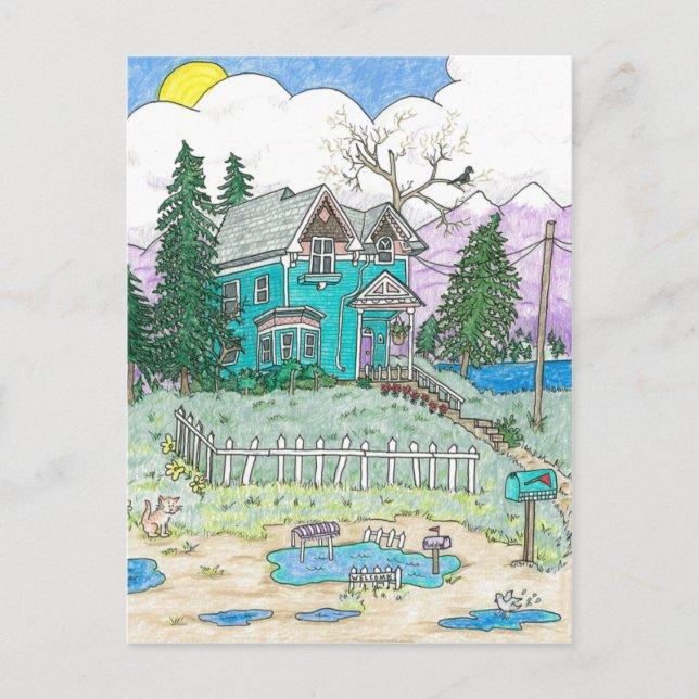 Postal El charco, persiguiendo a las arcoiris (Anverso)