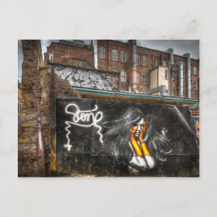 Postal El chica con los guantes anaranjados, pintada de