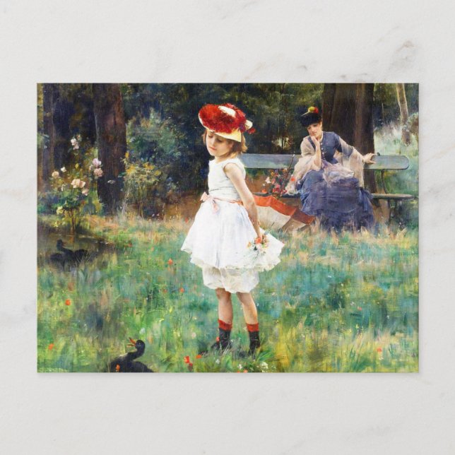 Postal El Chica con los patos de Alfred Stevens (Anverso)