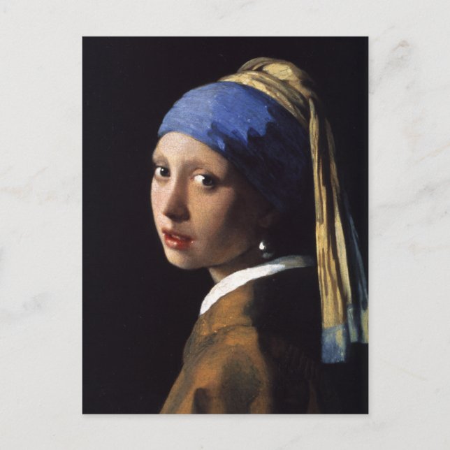 Postal El Chica de Johannes Vermeer con una Perla (Anverso)