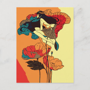 Postal El Chica de los cachorros en el viento