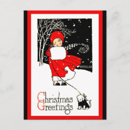 Postal El Chica de los Navidades de Cute 1920 Muff Dog Re