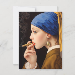 Postal El Chica de Vermeer con la perla que humeaba