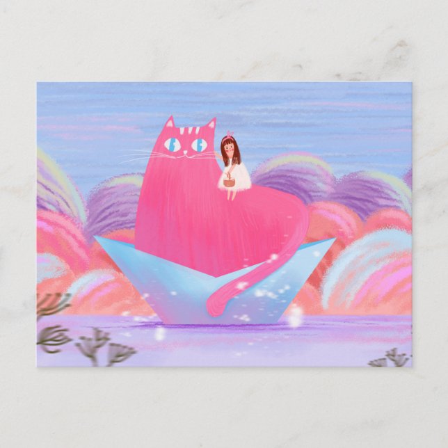 Postal El Chica lindo y el gato grande (Anverso)