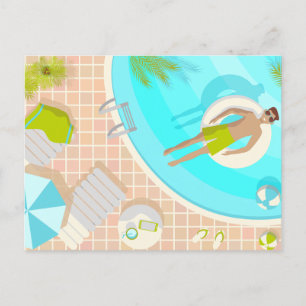 Postal El chico de la piscina en vacaciones de playa de v