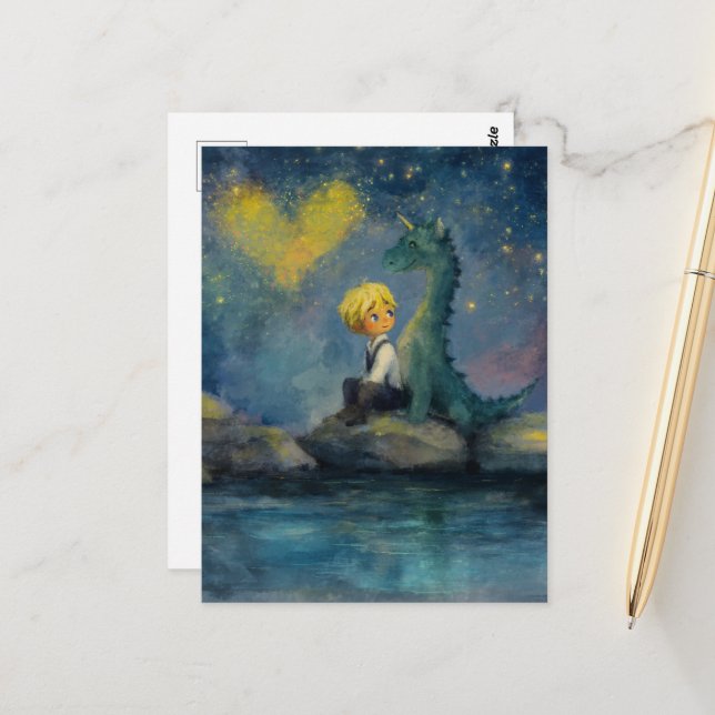 Postal El chico y su dragón en el estanque (Anverso/Reverso In Situ)