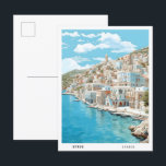 Postal El cielo azul en Syros Grecia Viajes de época<br><div class="desc">Cielo azul en Syros Grecia tarjeta postal de pintura de viajes de arte</div>