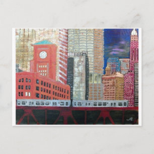 Postal El Cityscape de Chicago con El Train