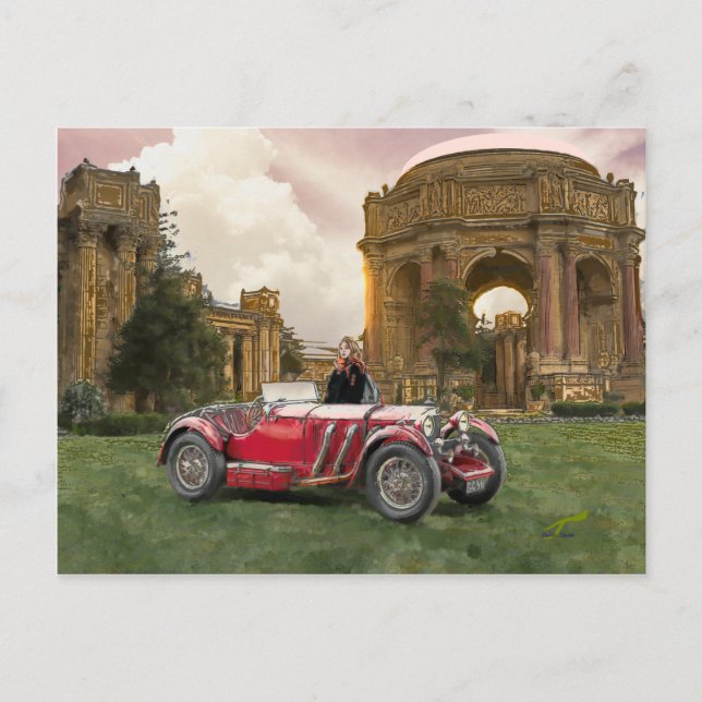 Postal El coche rojo (Anverso)