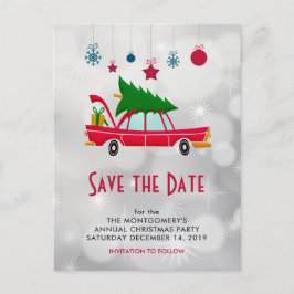 Postal El coche rojo retro y el árbol de Navidad Guardar 