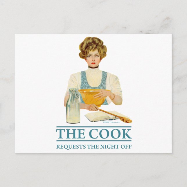 Postal El Cocinero solicita la noche libre (Anverso)