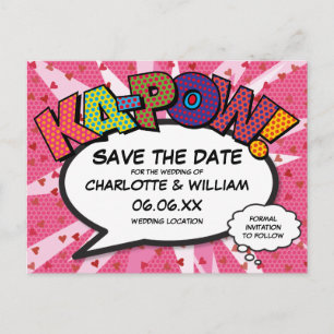 Postal El cómic moderno de KAPOW Pink Save the Date