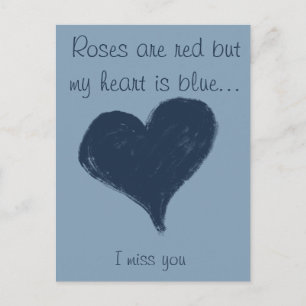 Postal El corazón azul en azul - te extraño
