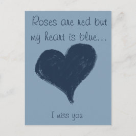 Postal El corazón azul en azul - te extraño