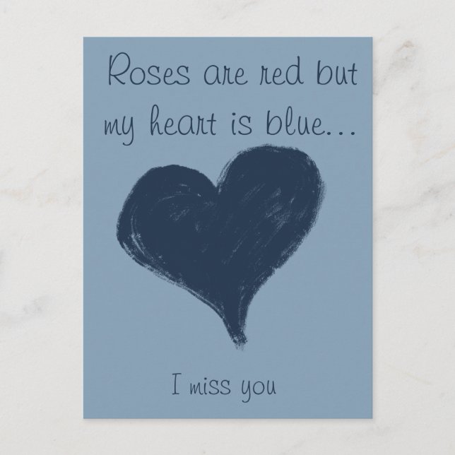 Postal El corazón azul en azul - te extraño (Anverso)