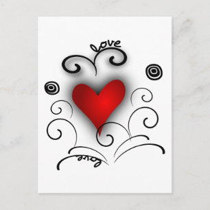 Postal El Corazón De Amor Swirl - Rojo Y Negro Con Efecto