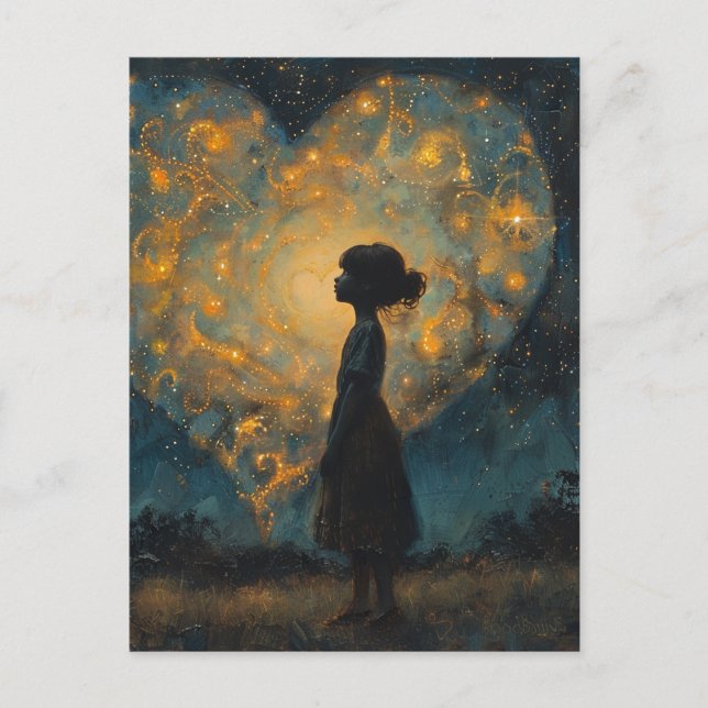 Postal El corazón en el cielo, la IA generó arte (Anverso)