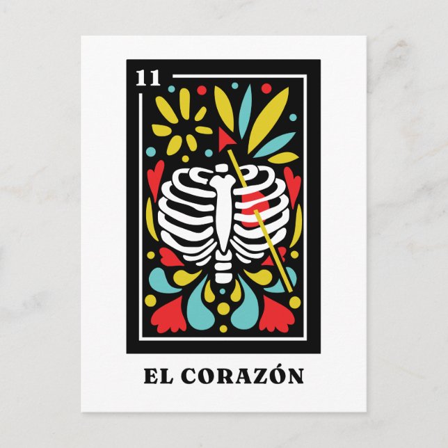 Postal El Corazon Estilo Mexicano Diseño Tarot (Anverso)