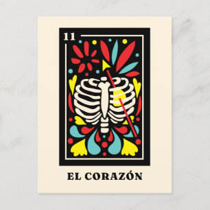 Postal El Corazon Estilo Mexicano Diseño Tarot