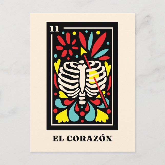 Postal El Corazon Estilo Mexicano Diseño Tarot (Anverso)