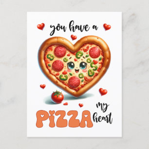 Postal El corazón forma Pizza Punny My Heart Valentine