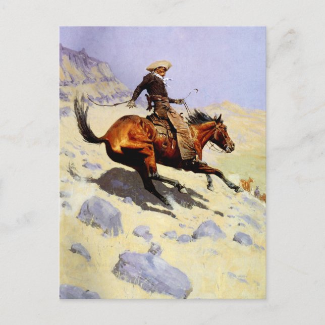 Postal El Cowboy de Remington, militar de caballería de é (Anverso)
