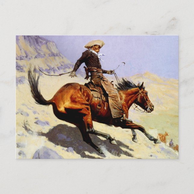Postal El Cowboy de Remington, militar de caballería de é (Anverso)