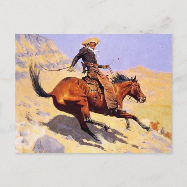 Postal El Cowboy (por Frederic Remington) (Anverso)