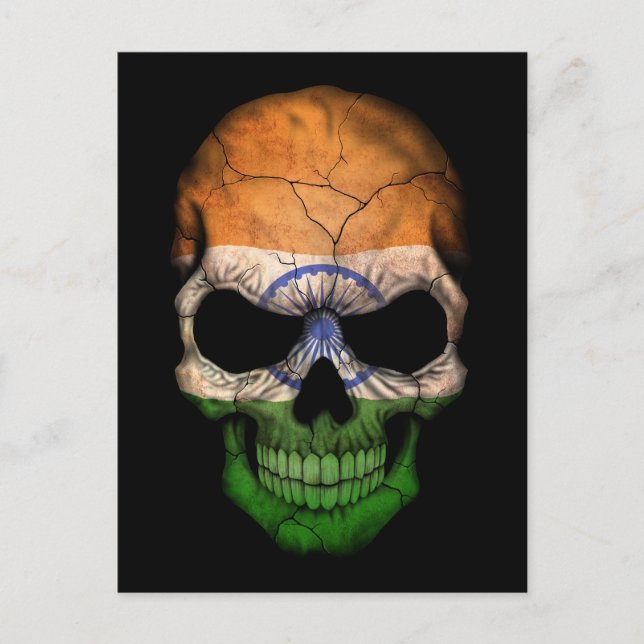 Postal El cráneo de la bandera india en negro (Anverso)