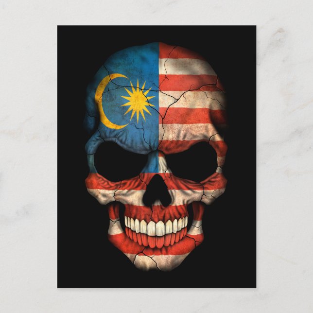 Postal El cráneo de la bandera malaya en negro (Anverso)