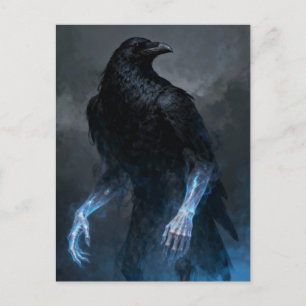 Postal El cuervo negro con brazos humanos fantasía oscura
