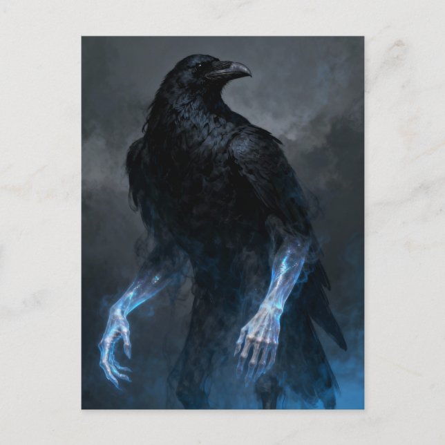 Postal El cuervo negro con brazos humanos fantasía oscura (Anverso)