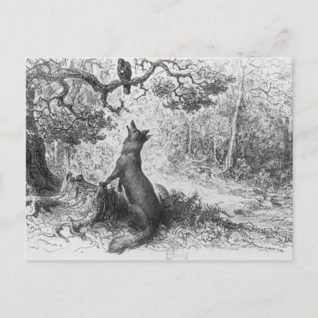 Postal El cuervo y el zorro (Anverso)