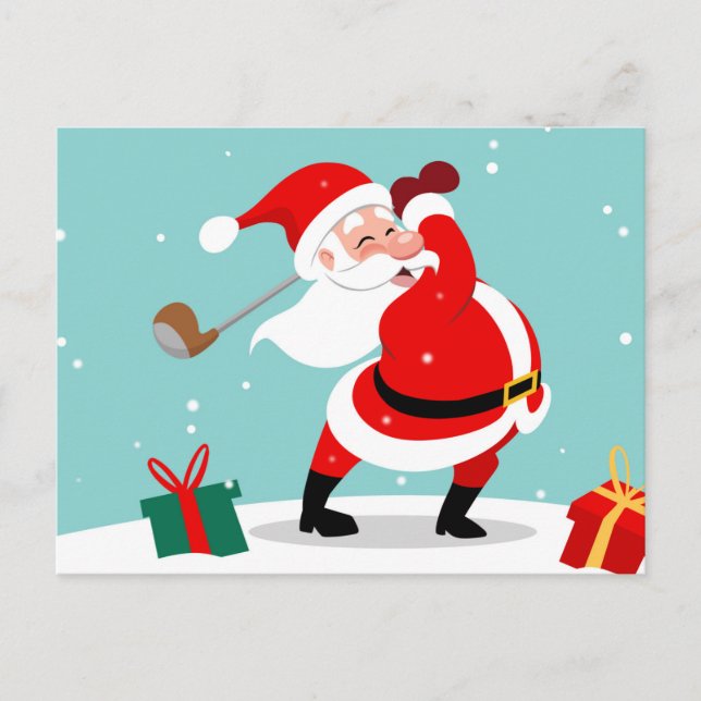 Postal El Cute Santa Claus juega al ilustracion de golf (Anverso)