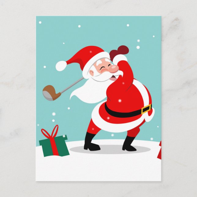 Postal El Cute Santa Claus juega al ilustracion de golf (Anverso)