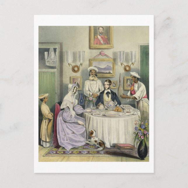 Postal El desayuno, plato 3 de "Anglo Indians", engra (Anverso)