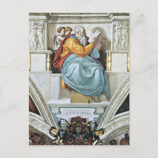 Postal El detalle del profeta Zacharias de Michelangelo (Anverso)